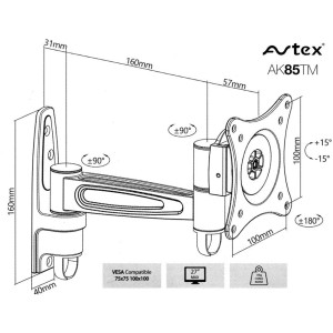 Avtex Draaibare Single Arm Muurbeugel