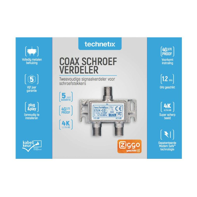 Technetix ESX-02-S SHOP 2-voudig F-Splitter Ziggo Geschikt