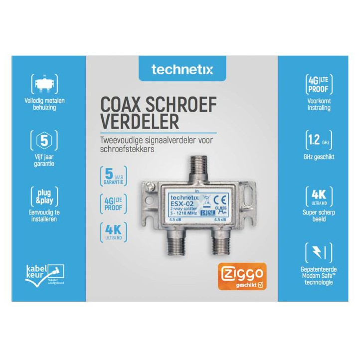 Technetix ESX-02-S SHOP 2-voudig F-Splitter Ziggo Geschikt