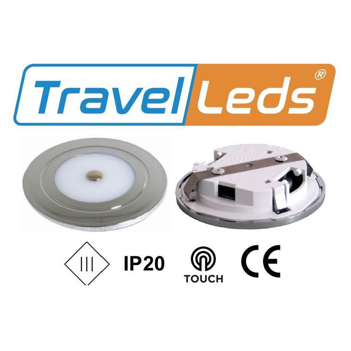 TravelLeds inb spot Ch 80mm 6 Leds 4K+blauw touch klem