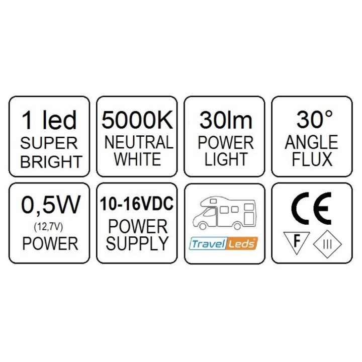TravelLeds opb spot Ch flex led 5K 260mm opaal switch