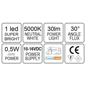 TravelLeds opb spot Ch flex led 5K 260mm opaal switch/usb