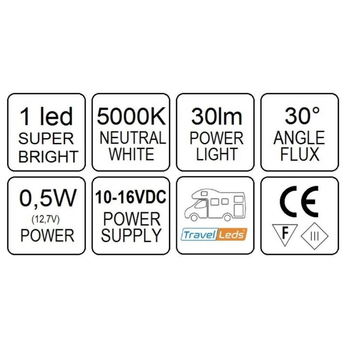 TravelLeds opb spot Ch flex led 5K 260mm opaal switch/usb