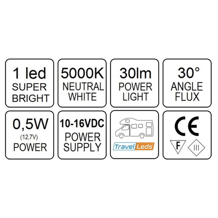 TravelLeds opb spot Zw flex led 5K 260mm opaal switch/usb