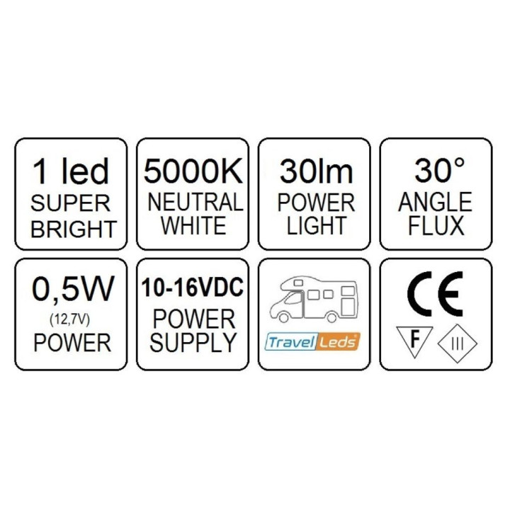 TravelLeds opb spot Zw flex led 5K 260mm Ch switch/usb