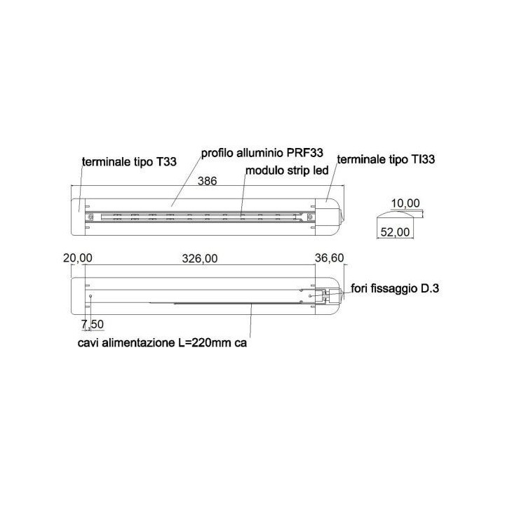 TravelLeds Lineaire alu zw COB 3K 326 mm switch