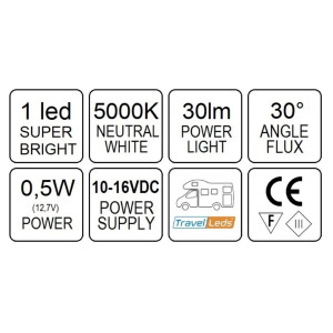 TravelLeds opb spot Zw flex led 5K 260mm Ch switch/usb