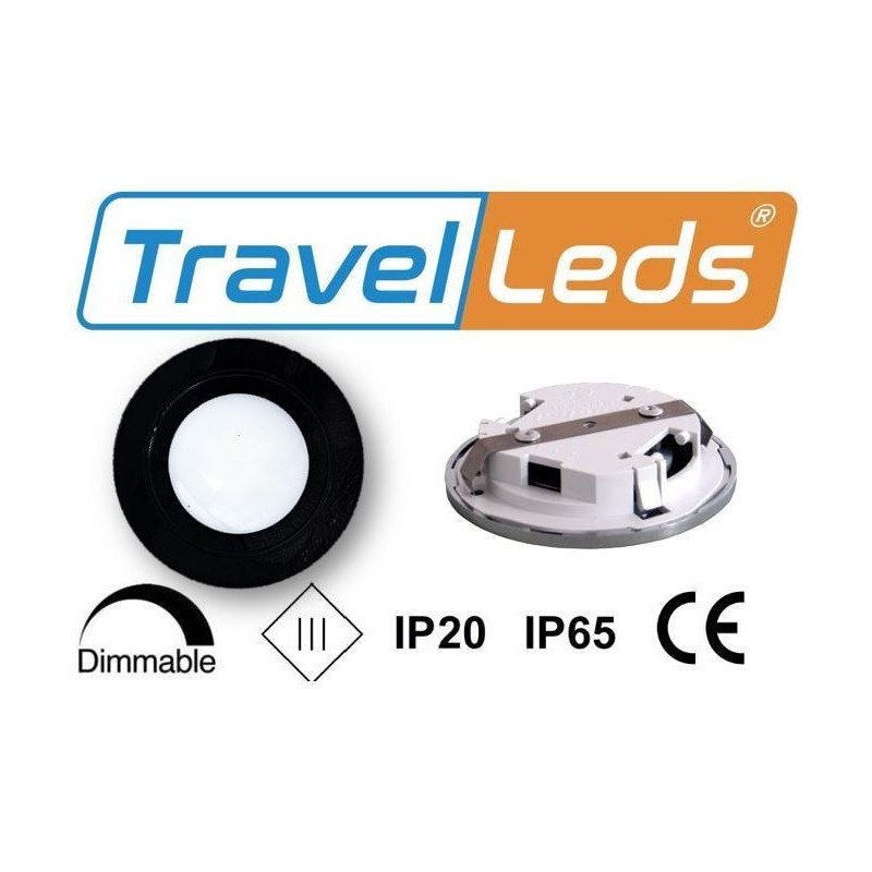 TravelLeds inb spot zwart 80mm 6+6 Leds 3K+6K klem